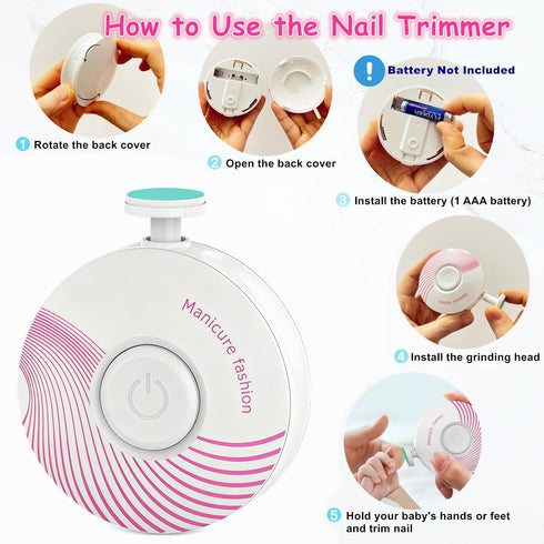 Trimmer, 6 Electric Baby Nail Baby Nail File, Safe Baby Nail Clippers, Grinding Heads Queit Baby Nail Polish Grooming