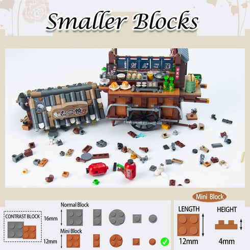 Japanese Street View Mini Blocks Kit - Takoyaki Trolley, 951 Pcs Japanese Mini Brand Store Toy for Adults, 6+