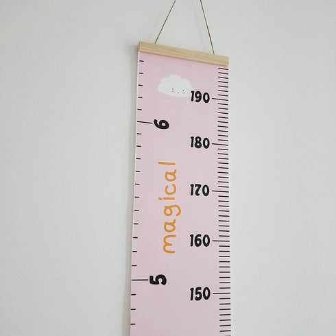 Kids Growth Chart, Wood Frame Fabric Canvas Height Measurement Ruler, 7.9 x 79in, Pink - Cloud