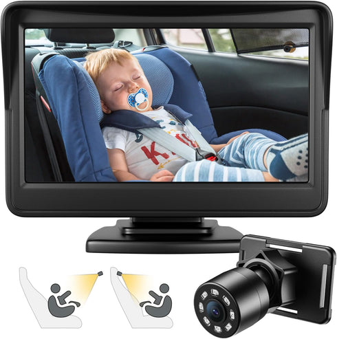 FEISIKE Car Baby Camera, 4.3'' HD Infrared Night Vision Function Baby Car Camera