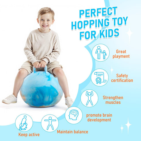 18 inches 3-6 U&C Planet Hopper Ball Bouncy Ball with Handle for Kids Age Clouds Hoppity Hop Sit and Bounce Jumping