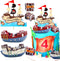 Pirate Ship Cake Topper Nautical Sailboat Model Decoration Set Gold Coins and