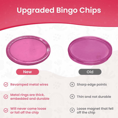 MR CHIPS Magnetic Bingo with Metal Ring - 100 Upgraded Pieces in 7 Colors, Reusable Bag Included