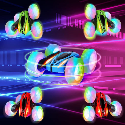 3Pcs Remote Control Car Toys for Kids, 2.4GHz RC Stunt Cars with Wheel Lights, 360° Rotating Cars (Blue+Red+Green)