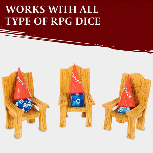 LYNX DND Dice Jail - Time Out Chair & Dunce Hat Punish Your Bad Accessories/Gift for Dungeons and Dragons, Works with