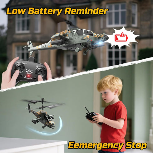 8-12, 26 (2 DEERC Apache RC Helicopter for Kids Remote Control Helicopter for Adults, Helicopters Toy with Mins Flight