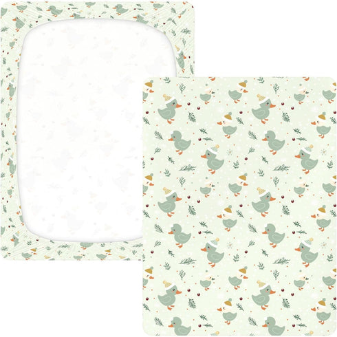 miaozhen 1 Pack 52x28 Cotton Baby Crib Sheets for Boys Girls Comfy Breathable Baby Green Playful Duck Toddler Mattress
