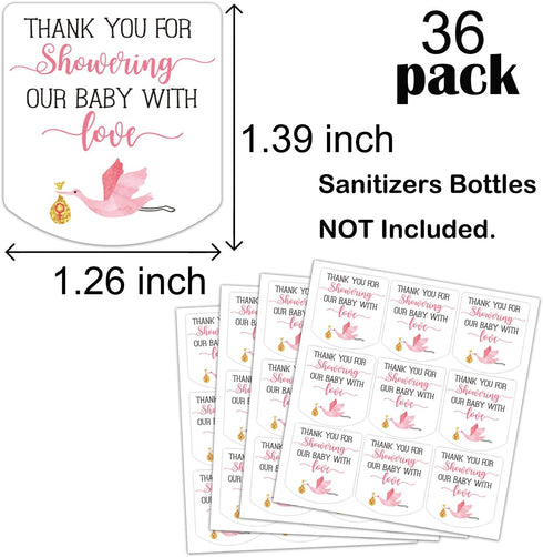 EKSPLODI Hand Sanitizer Labels Thank You for Showering Our Little One with Love Stickers, Baby Shower Favor Stickers