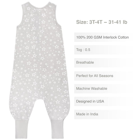 Baby Sleep Sack 3t-4t, 0.5 TOG Sleep Sack Baby Wearable Blanket, Toddler Baby Sleep Sack with Feet, Sleep Sacks for Baby Boys or Girls, Stars
