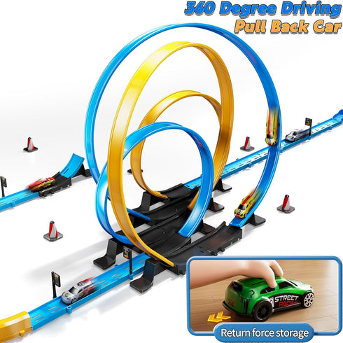 LILYBUDS Set 3-5 4-7, 4 4-6 8-12 Toy Car Race Track for Boys Kids Age Race Tracks with High-Speed Pull Back Race Cars