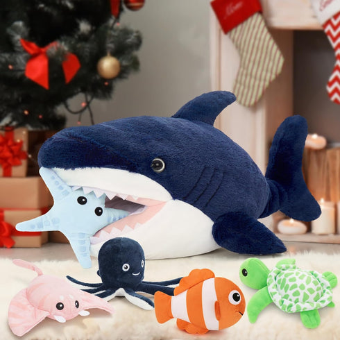 6Pcs 5 MaoGoLan Soft Shark Stuffed Animals with Sea Animals Inside - Bulk Plush Toys Stuffed Shark Stingray Octopus