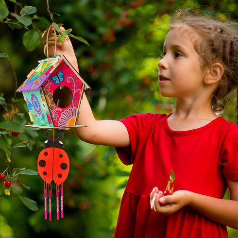 8 Pack 4-8 8-12, 3+ Summer DoodleDoo Bird House & Wind Chime Kits, Buildable Birdhouse DIY Crafts for Kids Ages Arts