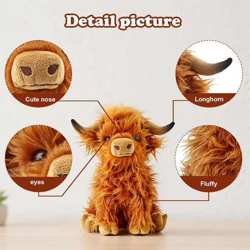 FSUGT Highland Cow Stuffed Animal Toy, Adorable Highland Cow Plush, Scottish Cow Plush Toy, Farm Animal Cattle Plush