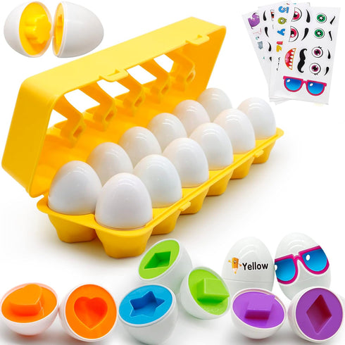 MOONTOY 12PCS Matching Eggs for Toddlers, Montessori Geometric Eggs Educational Learning STEM Toy