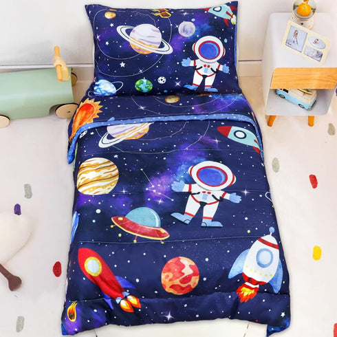 Set Set, 4 Sets SWESEN Toddler Bedding for Boys, Blue Space Toddler Boy Bedding Soft & Lightweight Piece Toddler