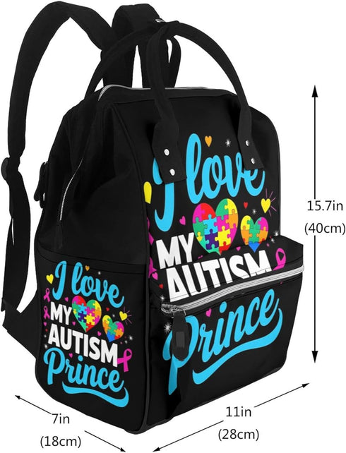 Qewfoju Backpack Backpack I Love My Autism Print Diaper Bag Large Capacity Diaper Baby Changing Bags