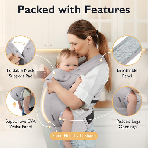 mommore Baby Carrier Newborn to Toddler, Ergonomic Baby Infant Carrier with Lumbar Support, Comfort with Adjustable