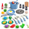 35Pcs Toddler Pretend Cooking Playset with Play Pots and Pans, Utensils Cookware Toys, Play Food Set (Blue)