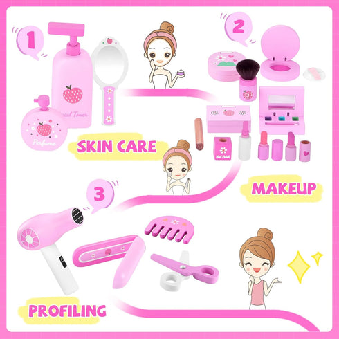 Set 3 4 5 6 7 GAGAKU Wooden Makeup Toy Pretend Wood Beauty Hair Salon Toys for Toddler Wooden Makeup Kit for Girls
