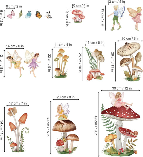 wondever Woodland Mushroom Wall Decals Fairy Butterfly Forest Peel and Stick Wall Art Stickers for Girls Bedroom Baby