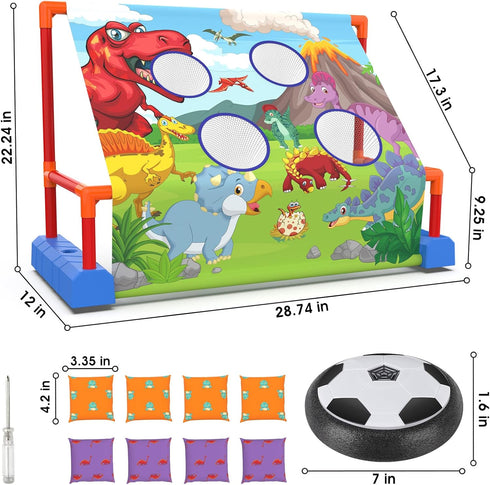 2-in-1 Moving Kick Toss Games for Kids - Light Up Hover Soccer Ball with Animal Bean Bag Toss, Indoor Outdoor Birthday