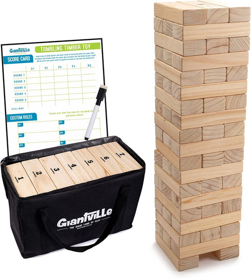 Giantville Giant Tumbling Timber Toy - 56-Piece Life-Size Blocks Tower for Indoor/Outdoor Game, Carry Bag Included