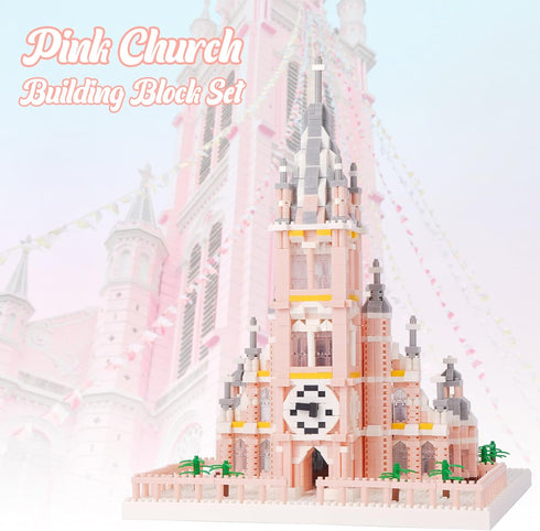 Set Micro Mini Building Blocks Pink Church Model Building Famous Architecture Model Building Kit