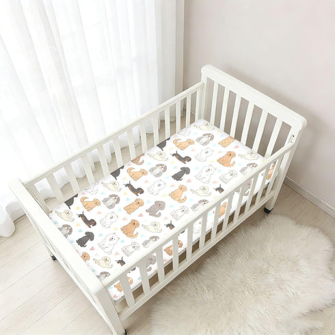 innewgogo 1 Pack 52" 28" Cute Pets Dogs Hearts Print Baby Cotton Fitted Crib Sheet for Boys Girls Soft Breathable