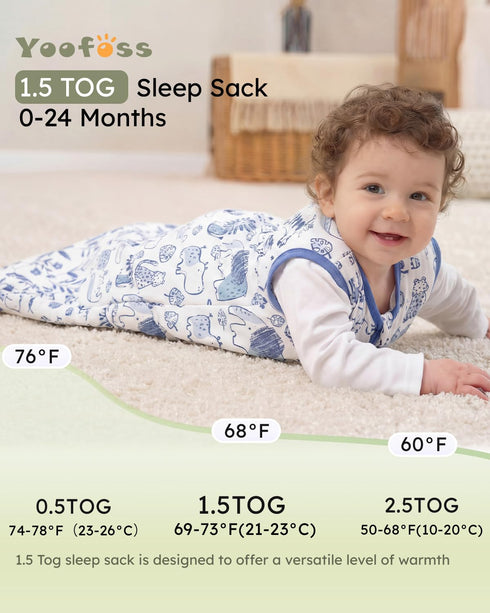 18-24 1.5 2-Way 100% Yoofoss Baby Sleep Sack Months, Tog Baby Wearable Blanket with Zipper, Cotton Organic Fabric