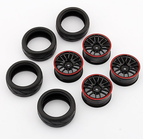 4PCS RC Racing Rubber Tires - Fit HSP HPI 9068-6081 1/10 Car On Road Wheel Rim