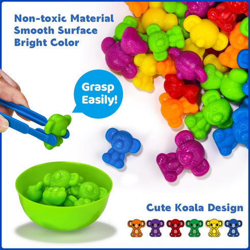 Counting Toys for Toddlers, Rainbow Koala Counters with Sorting Bowls for Preschool Learning Supplies