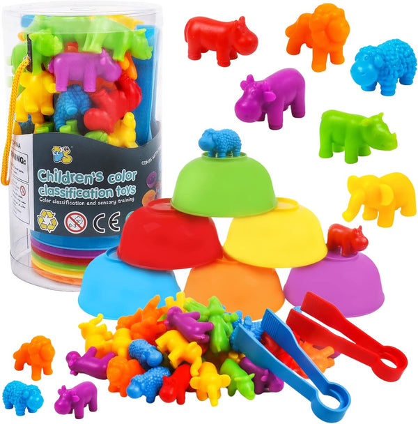 Counting Toys Matching Game for Kids - Preschool Learning Activities with Sorting Bowls for Ages 3-5 Animals