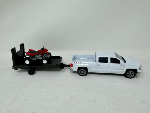 NewRay 1:43 Toys Chevy Silverado Pick Up Truck with Trailer and Dirt Bike