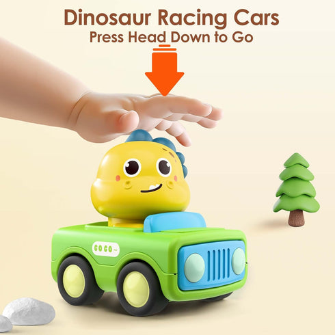 1-3, Set, 6-9-12-18 1st 1-2 iPlay, iLearn Press Go Car Toys for Toddlers Baby Animal Race Cars, Infant Play Car Push Go