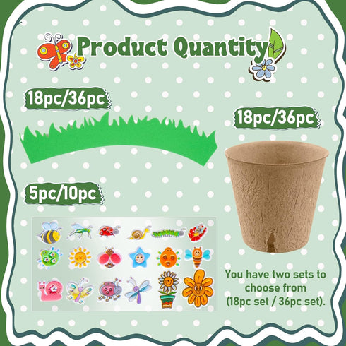 JYNTERPLAY 18 Pack 18 108 Spring Garden Paper Pot Craft Kit Include Pcs Paper Mache Pots and Pcs Adhesive Foam Stickers