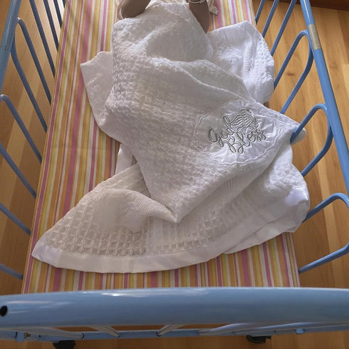 Runeaoys Baptism Blanket Easter Baby Shower Christening Gifts for Boys Girls White Knit Crochet Soft Embroidered