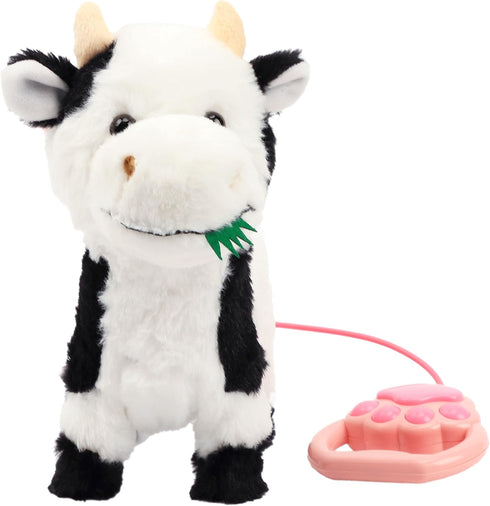 9'' Hopearl Walking Cow Interactive Electronic Pet Singing Toy Remote Control Leash Animated Musical Nodding Moo