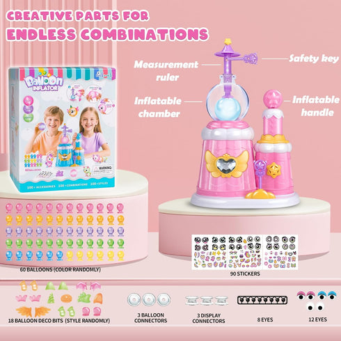 195pcs 3+ nicknack Princess Magic DIY Balloons with Pump, DIY Sticky Balloon Maker Toy Craft Kits for Kids with Bouncy