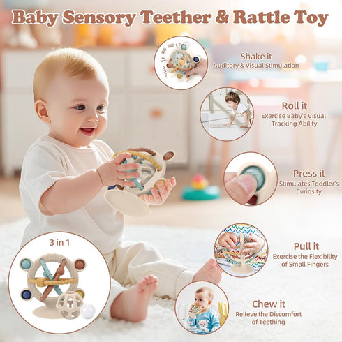 0-6 6-12 TYRY.HU Silicone Baby Teething Toys for Babies Months, Multi Purpose High Chair Toys with Suction Cup, Baby