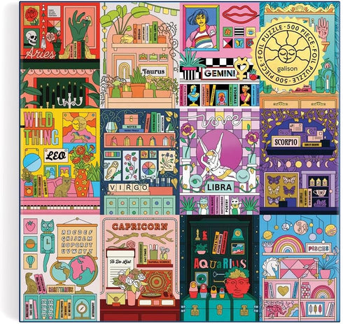 House of Astrology 500 Piece Foil Puzzle from Galison - 20" x 20" Beautifully Illustrated Puzzle, Thick & Sturdy Pieces, Fun and Challenging Activity for Adults, Perfect for Zodiac Enthusiasts!