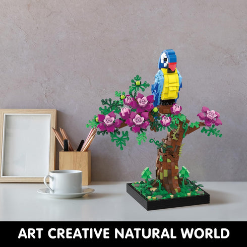 Micro Brick Flower Parrot Toy Building Sets, DIY Plant Model for Home Decor and Office Art