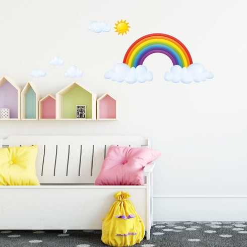 DECOWALL SG2-1713 Rainbow and Clouds Kids Wall Stickers - Wall Decals Peel and Stick Removable for Kids Nursery Bedroom