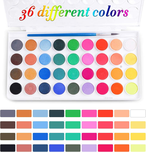 AROIC Watercolor Paint Set, 36-Color Non-Toxic Washable Watercolors with 10 Brushes for Kids & Adults, Art Supplies