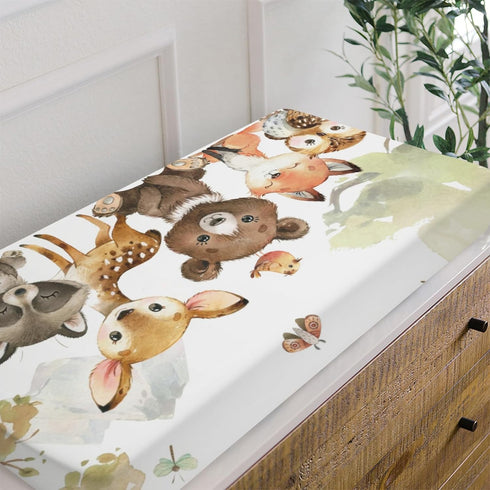 Woodland Animal Friends Changing Pad Cover for Baby Girl Boy, Natural Forest Diaper Change Table Covers