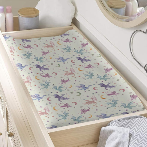 KuphiL10C Girls-16x32 Watercolor Colorful Dragon Moon Stars Baby Changing Pad Cover,Unisex Dragon Nursery Diaper