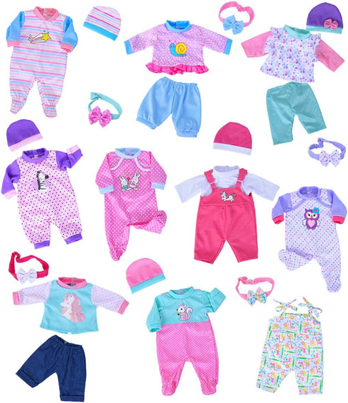 10 Sets 14-17 Inch iBayda Baby Doll Clothes and Accessories Include Rompers Outfits Hat Headbands for New Born Baby