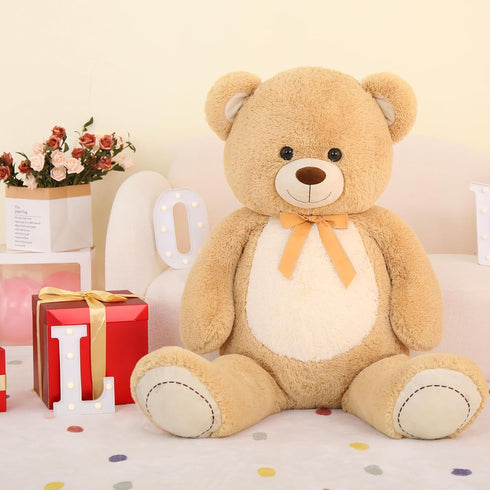 MorisMos Teddy Bear Stuffed Animal, 4FT Giant Tan Plush Toy, Soft Big Bear for Gifts