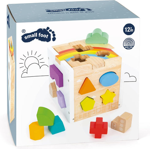 Wooden Rainbow Shape Sorter Cube - Sorting Toy with 13 Geometric Shapes, Educational Game for Ages 12+ Months