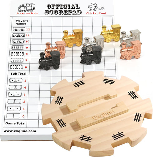 Exqline Mexican Train Dominoes Accessories - with 6.5" Pine Mexican Train Hub,