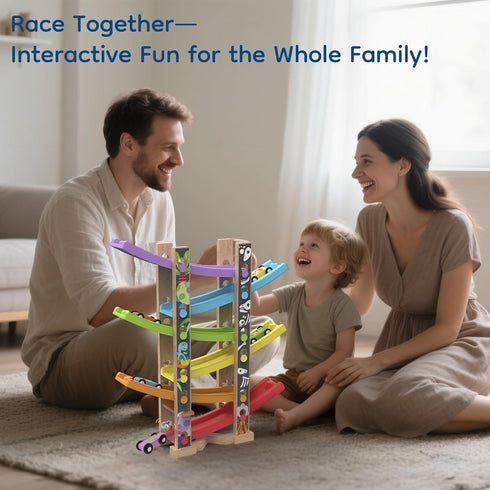 Playsets 6 2 3 Wooden Race Track Car Ramp Racer Toy for Toddlers, Dinosaur Car Ramp Toy Vehicle with Mini Cars - Fine